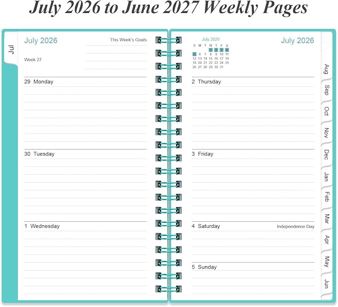 2026-2027 Planner - Planner 2026-2027 from July 2026 to June 2027, Weekly Monthly Planner with 12 Monthly Tabs, Inner Pocket, 3.75" x 6.75",Teal