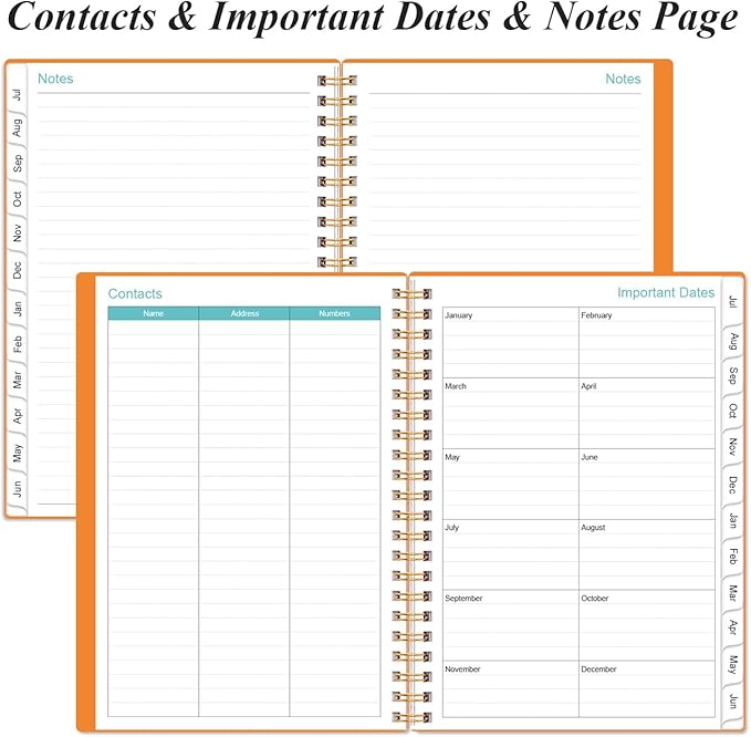 2026-2027 Planner - Weekly and Monthly Calendar Planner from Jul 2026 - Jun 2027, Planner 2026-2027 Spiral Bound with 12 Monthly Tabs, Inner Pocket, Perfect for School Office Supplies, 6.4" x 8.5", Orange-C