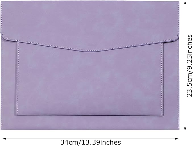 PU Leather A4 File Folder Document Holder with 2 Compartments Envelope Folder Case with Snap Closure for Receipt Contract (Purple)
