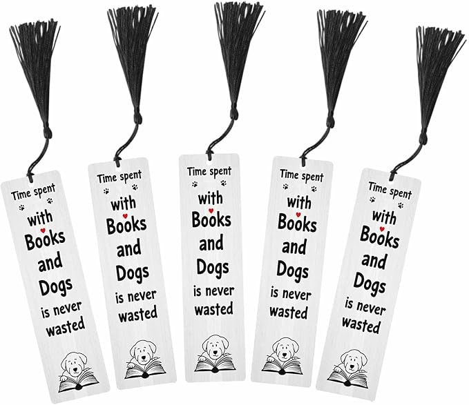 Puppy Reading Bookmarks 5 Pcs Spent Time with Books Wooden Bookmark with Tassels for Reading Book Lovers Gift Office School Readers Teacher