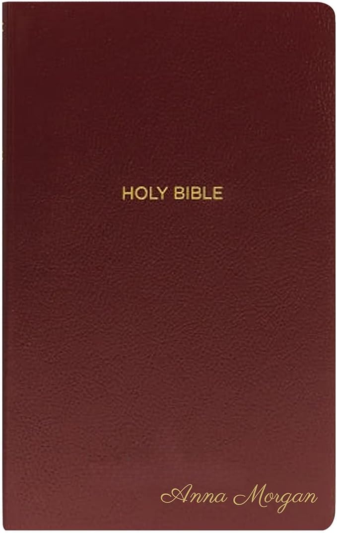 Personalized NKJV Bible Faux Leather Small Print Economy Bible with Custom Name at The Lower Right Side & Red-Highlighted Verses, Custom Gift for Christian & Religious Events | Burgundy