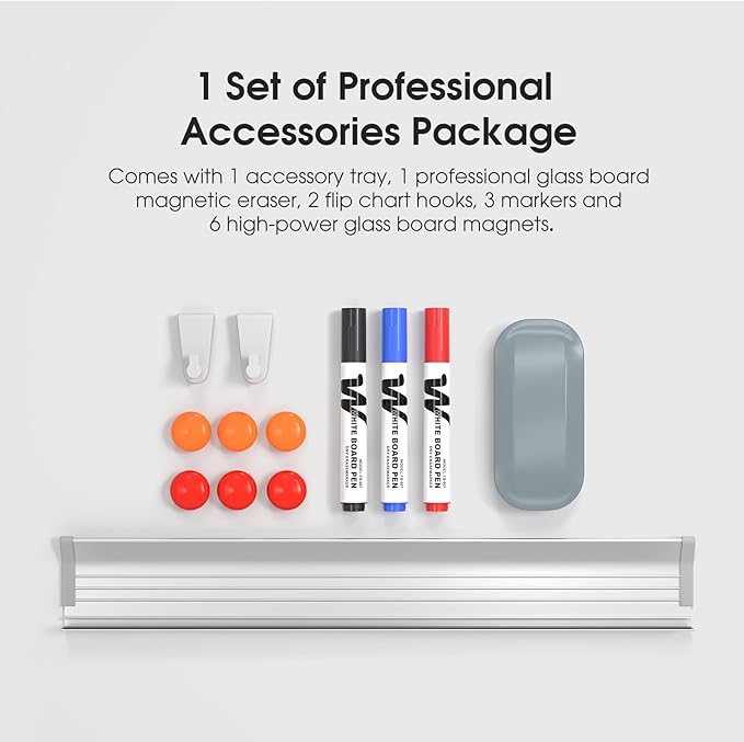MaxGear Glass Whiteboard, Tempered Magnetic Dry Erase Board 60 x 40 Inch, Frameless Wall Mounted, Office Classroom Conference Room Home Use, Includes Markers, Eraser, Magnets & Mounting Kit