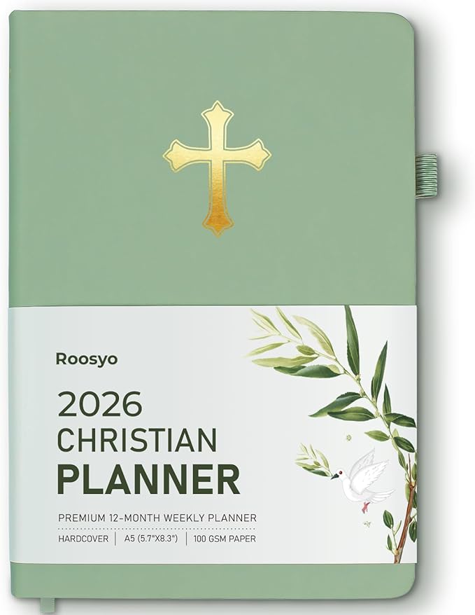 2026 Christian Planner for Women & Man – 5.7"x8.3" 12-Month Hardcover Bible Journal and Prayer Organizer, Faith-Based Weekly & Monthly Planner with Scripture Verses, Christian Gifts (Sage Green)