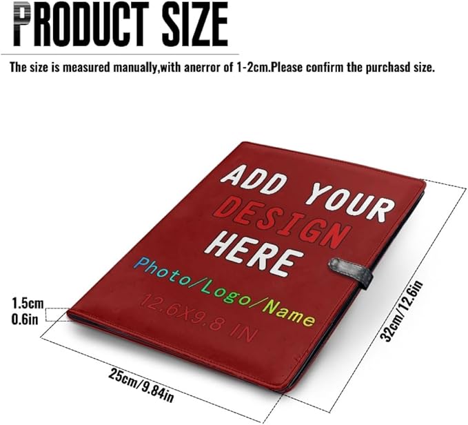 Professional Padfolio with Clipboard, Business Resume Portfolio Folder, Leather Notepad Portfolio Organizer with Logo Text Picture, Maroon