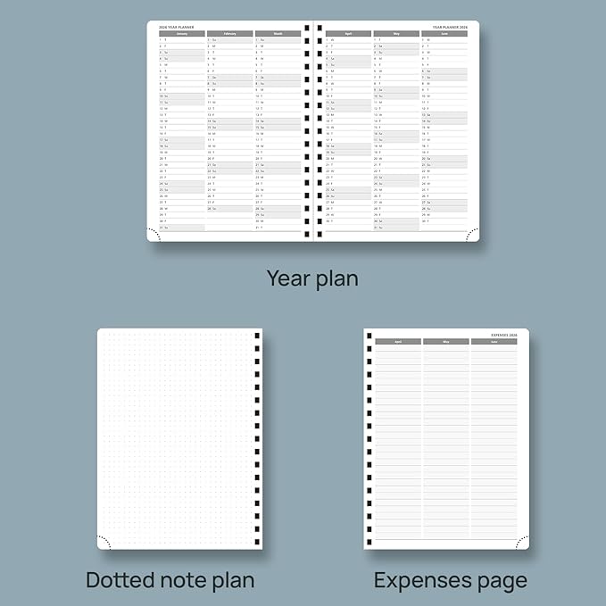 POPRUN 2026 Planner (Medium - 6.5'' x 8.5'') with Hourly Schedule & Vertical Layout - 2026 Weekly Calendar (Jan. 2026 - Dec.2026) for Time Management, Monthly Tabs, Spiral Bound, Soft Cover - Black