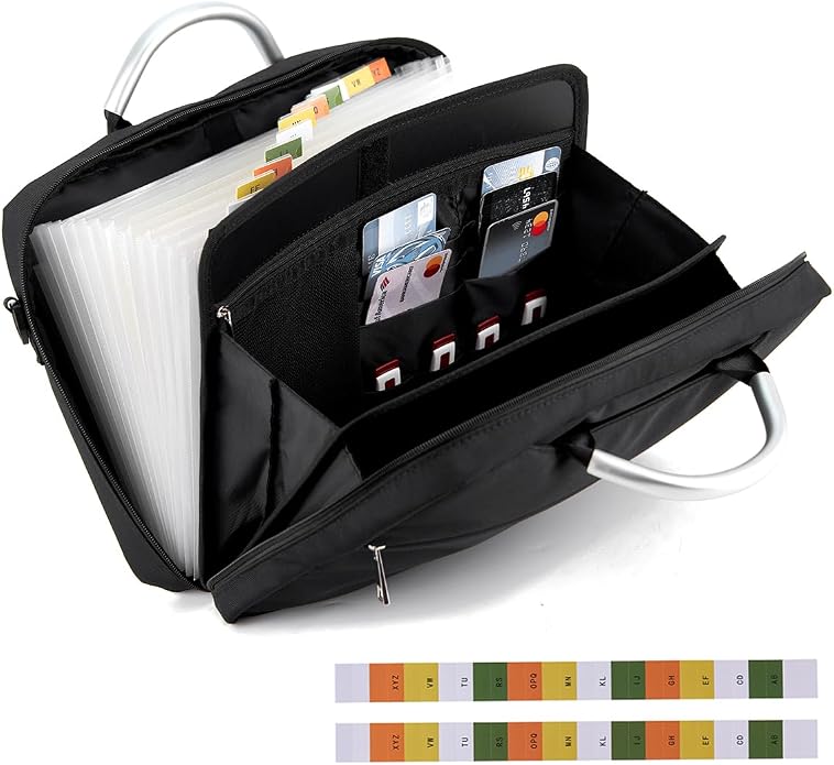 KaAutoler Accordian File Organizer with Handle,Folder with Zipper & Labels,12 Pocket Expanding File Folder