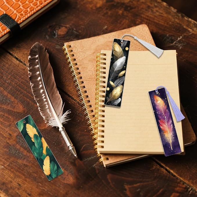 Peacoblue 30pcs UV DTF Bookmarks Transfer Stickers Wraps Feather for Women Men Reading, Waterproof Bookmarkers Decal(No Blank Bookmarks) for Acrylic Plastic Metal Blank Bookmark