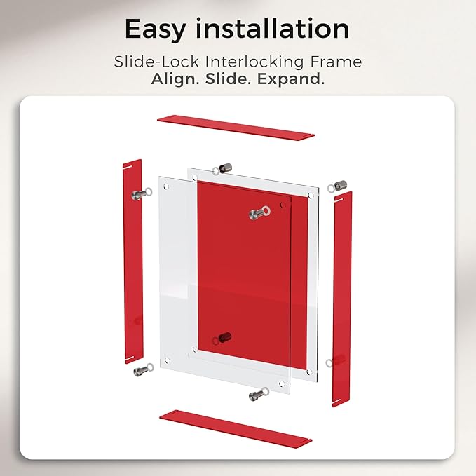 TOWON 9x12'' Ruby Red Acrylic Dry Erase Board & Photo Frame, Acrylic Whiteboard for Wall with Slide-Lock Design for Home Office, Kitchen and Dorm Décor | 4 Dual-Tip Markers and Double-Sided Eraser