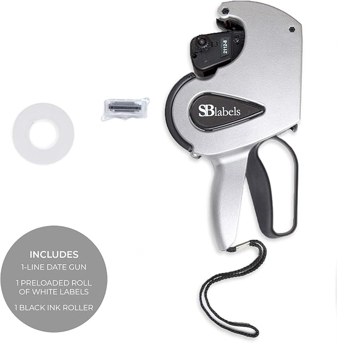 SBLabeler Date Gun/One Line Date Gun and Labels/Pre-Loaded Roll of White Labels and Instruction Sheet