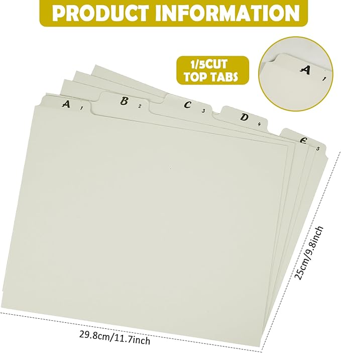 1 Set 25 Alphabet File Dividers A-Z Top Tab File Guides Letter Size 1/5 Cut Tab Manila Alphabetical File Organizer File Cabinet Dividers for Work Office Home School and Desk Organizer(Light Green)