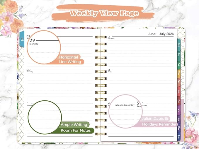 Planner 2026-2027 - Weekly & Monthly Planner, Jul 2026-Jun 2027, Academic Planner 26-27, 6.4"×8.5", Tabs, Thick Paper, Twin-Wire Binding, Back Pocket, Inspirational Quotes for Office Home School