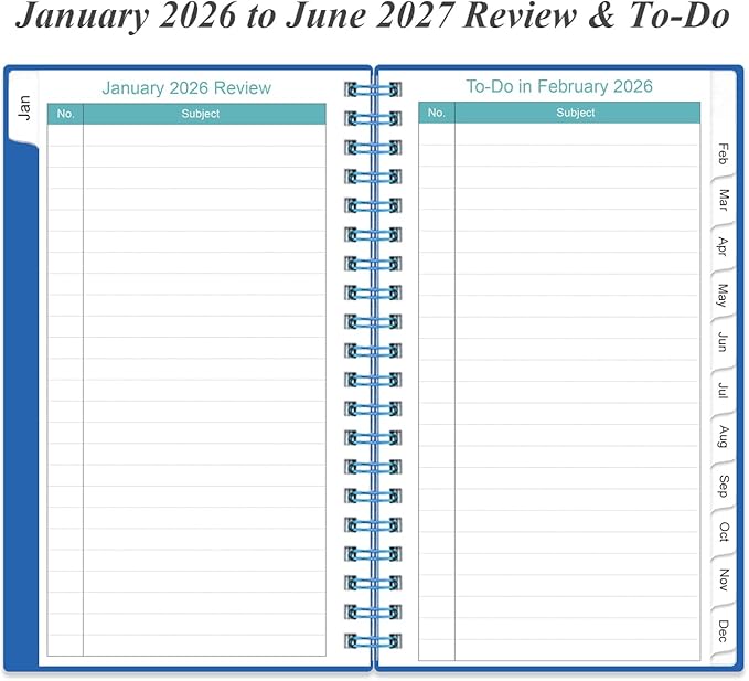 2026-2027 Monthly Planner - January 2026 - June 2027, Two Pages Per Month, 18 Monthly Calendar/Planner with Tabs, Strong Twin-Wire Binding, Inner Pocket, 3.75" x 6.5", Blue