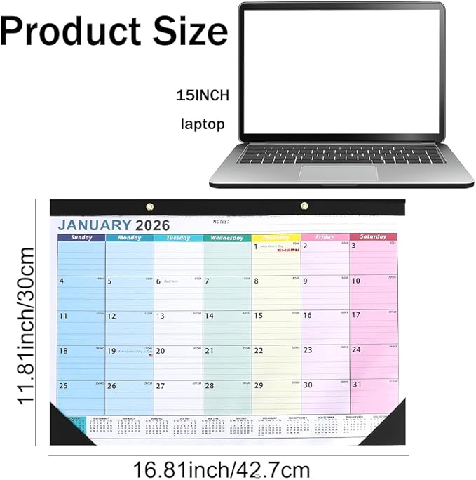 Calendar 2026, Desk Desktop Calendars 2026-2027, 18 Month from Jan 2026 - Jun 2027 Large Wall Calendar Month Planner Organizer with Corner Protectors for Home Office Teacher School Supplies 17x12 IN