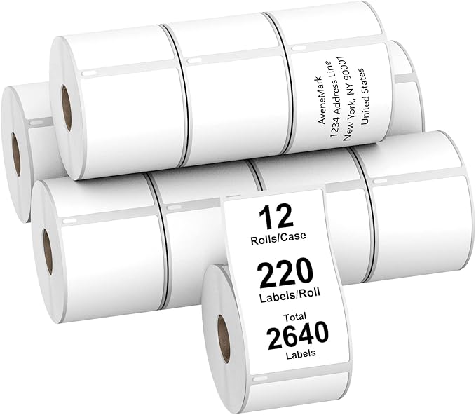 AveneMark 12 Rolls Compatible DYMO 30323 (2-1/8" x 4") Shipping Labels, Direct Thermal Address Shipping Postage Barcodes, Compatible with Rollo, DYMO 4XL & Zebra Desktop Printers (220 Labels/Roll)