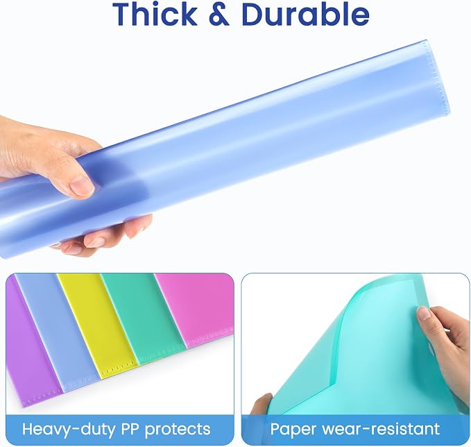Sooez 15 Pack Clear Document Folder, Plastic Sleeves for Paper 8.5 x 11, Plastic File Folders Paper Sleeves Protector, Heavy Duty Poly File Jacket Sleeves Pocket Folder Cover,5 Assorted Colors