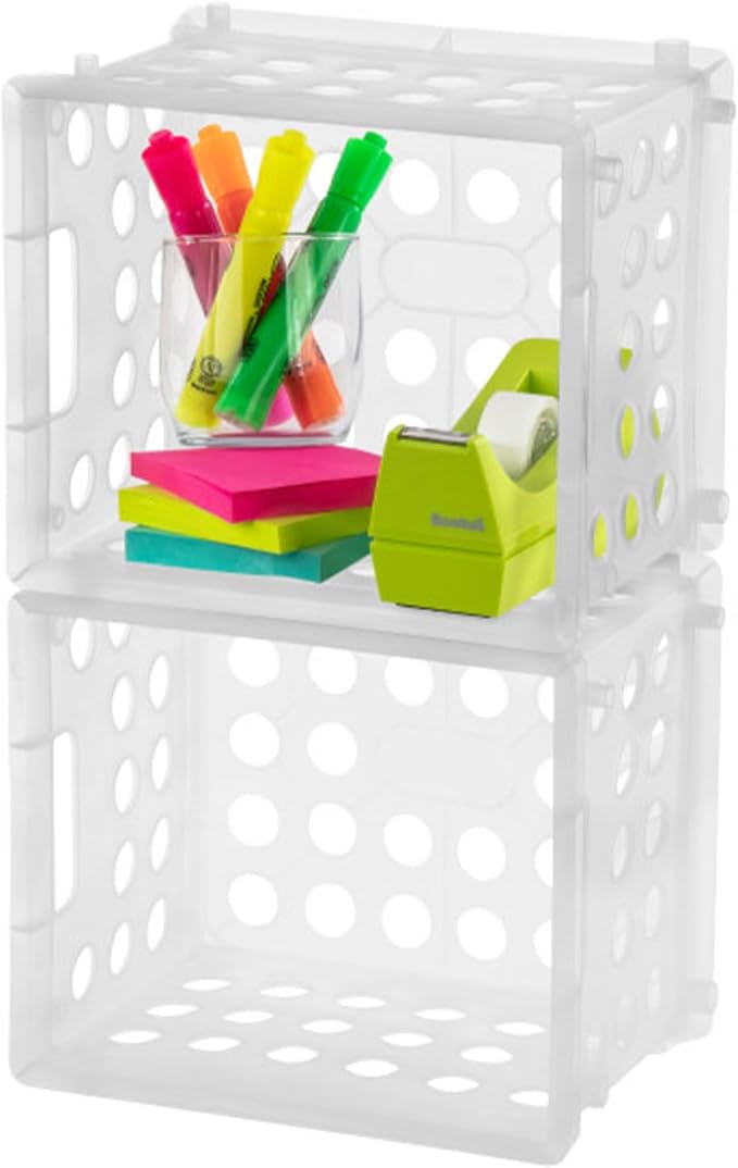 Sterilite Mini Crate, Stackable Plastic Storage Bin with Handles, Organize Home, Garage, Office, School, Dorm Room, Clear, 36-Pack