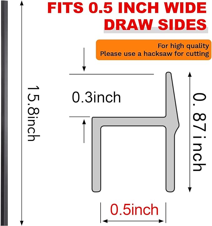 Tenare 4 Pieces Hanging File Rails PVC Black File Rails Hanging System Keeping Your Folders Neat and Organized(1/2 Inch Drawer Sides 15.8 Inch Long)