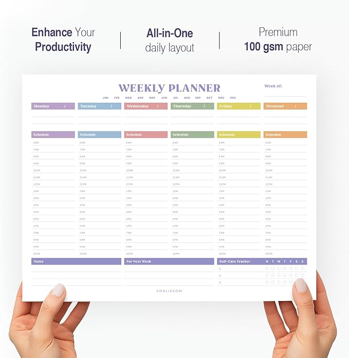 Weekly Planner Notepad, 8.5 x 11" Tear-Off Pad – 70 Undated Sheets, Daily Schedule Deck Organizer with Priorities, To Do List & Checklist for School, Work, Home (White, Colorful, 2 Pack)