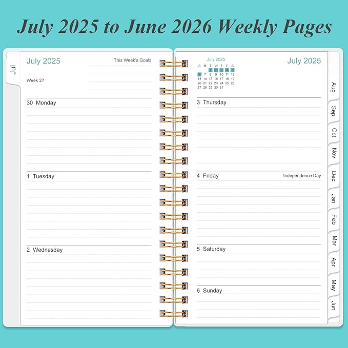 2025-2026 Pocket Planner/Calendar - 2025-2026 Weekly & Monthly Planner from July 2025 to June 2026, 12 Months Tabs, 3.75" x 6.75", Blue Ocean