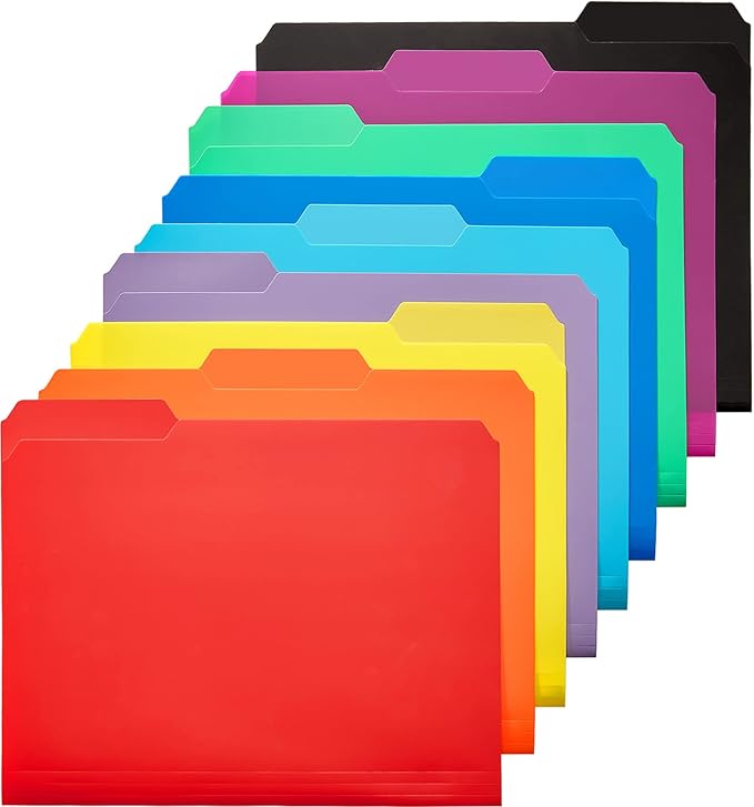 KTRIO 9 Pack Plastic File Folders, Letter Size, Erasable Tabs, 9 Colors | Water-Resistant PP, Expandable Capacity, 1/3-Cut Erasable Tabs, Letter Size Fit, Office School Home