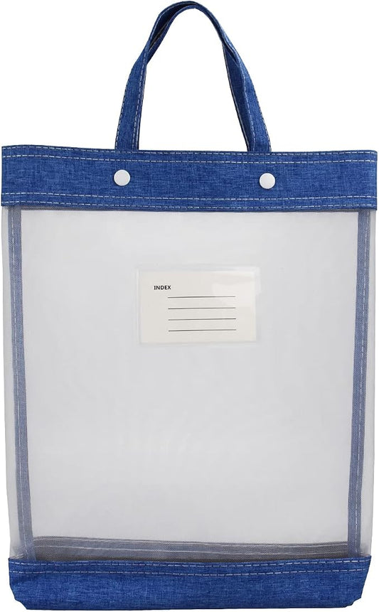 Nylon Document Bag with Handle Light Transparent Mesh File Tote Bag Pouch for Carrying Books Papers (1, Blue)