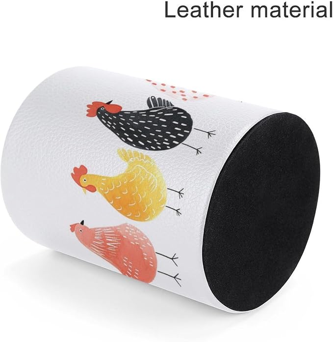 Row of Chickens Pencil Holder Round Pen Cup Hint of Bright Colour PU Leather Marker Holder Makeup Brush Holders Desk Accessories Workspace Organizers for Home School Office