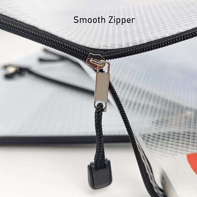 D-KINGCHY 24Pcs Zipper Storage Bags, Plastic Mesh Zippered Pouch for Organization, Waterproof Versatile Bags for Office Supplies School Travel (A6 Size 6.3''x4.7'', Black Zipper)