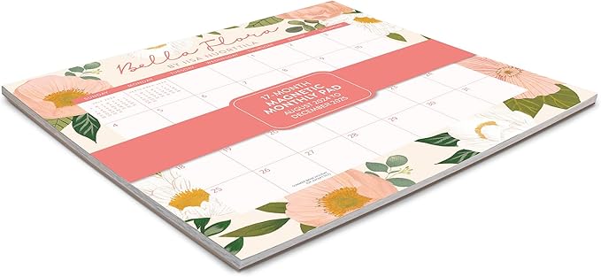 2025 Calendar - Magnetic Monthly Calendar 2024-2025, Orange Circle Studio 12 Month Calendar, 8.5" x 9.6" January 2025 - December 2025, Bella Flora Print, Magnetize to Fridge or Filing Cabinet