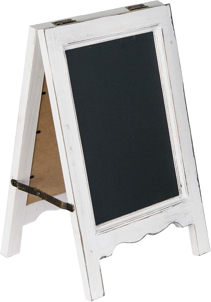 15 inch Mini Tabletop Wooden A-Frame Double-Sided Slate Chalkboard Sign Easel for Business (White)