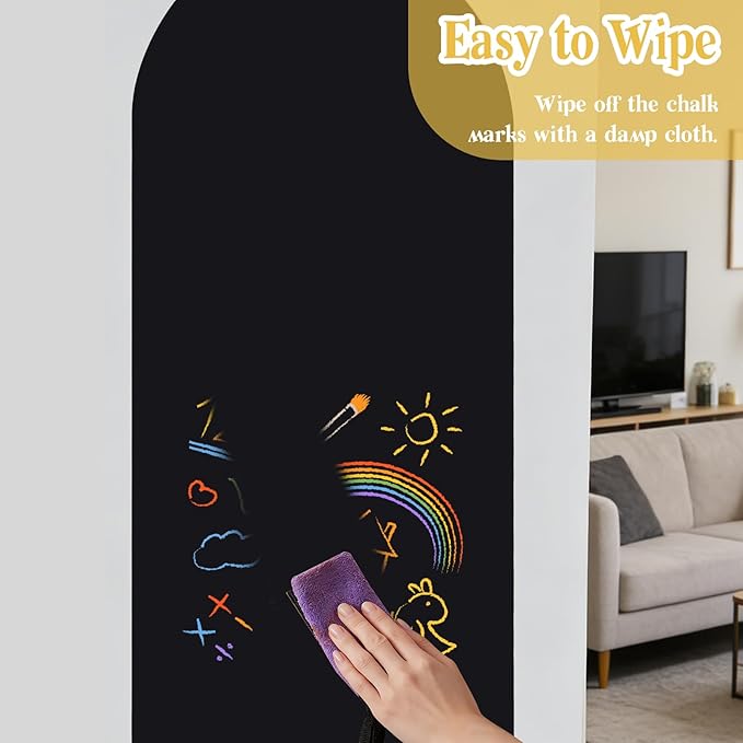 Arch Magnetic Wall Decal 48" x 23", Magnet Chalkboard for Wall, Magnetic Chalk Board Sticker, Chalk Wallpaper Peel and Stick for Playroom Classroom with Chalks, Wiping Cloth (Black)