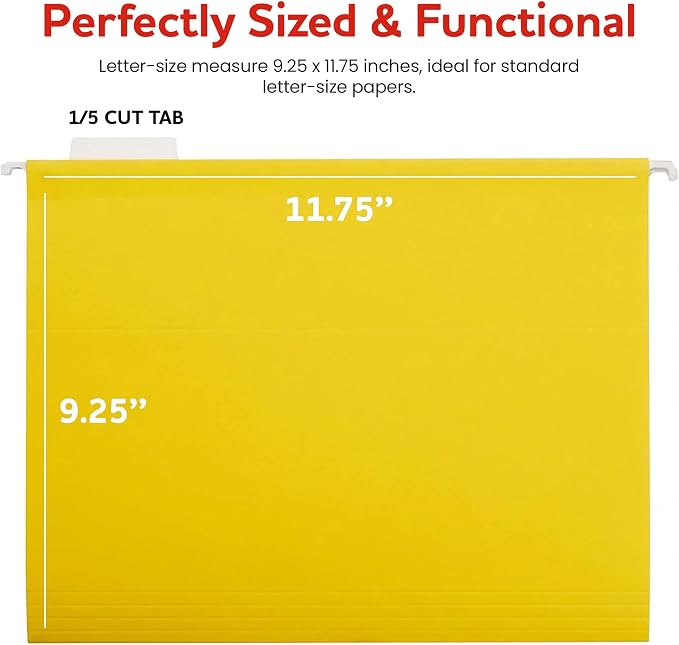 Yellow Hanging File Folders – 8 Pack, Letter Size File Organization Folders for Home, Office, School & Filing Cabinets