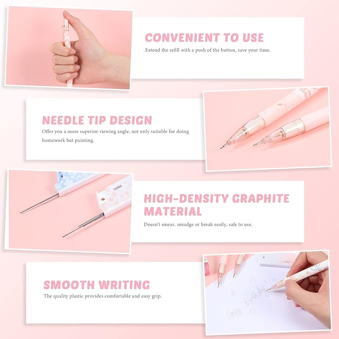 Breling 30 Pcs Kawaii Peach Mechanical Pencil Gift Set 12 Mechanical Japanese Pencils 6 Cute Peach Eraser 12 Tube HB Refill Graduation First Day of School Office Gift(0.7mm)