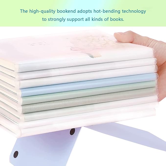Metal Bookends,4 Pairs/8 Pieces Heavy Duty Bookends for Shelves Heavy Books, Anti-Slip Design Book Stopper for Magazines, DVDs, Kids, Girls(8 x 5.3 x 4 inches)