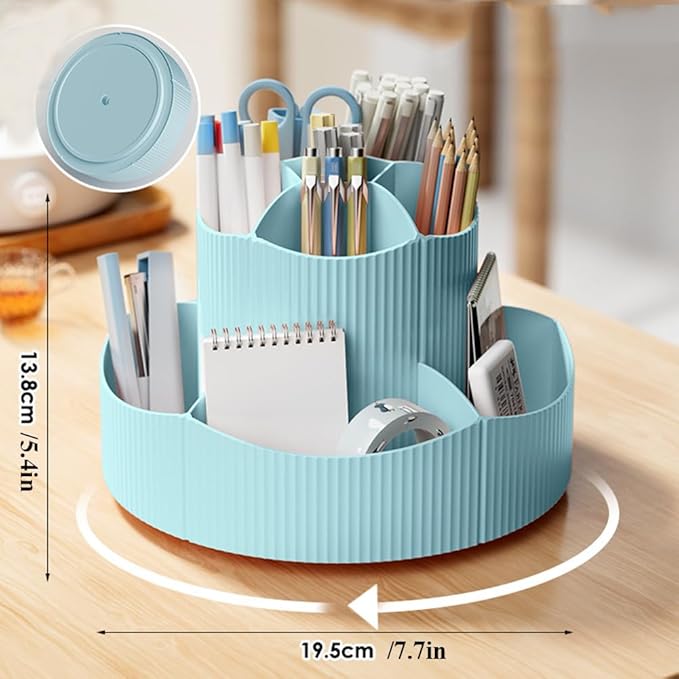 Desk Organizer, 11 Slots 360-Degree Rotating Pencil Pen Holder for Desk, Desktop Storage Pen Organizers Stationery Supplies, Art Supply Storage Box Caddy for Office, Home (Blue)