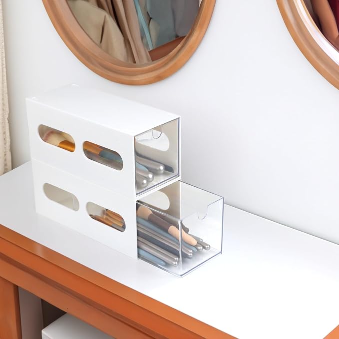 ZEXALOR Drawer Organizer Desktop Office Supplies Desk Organizer and Storage Stationary Make Up Jewelry Pen Storage Drawer, Clear Accessories Makeup Organizer Countertop Storage (White, 1 Pack)