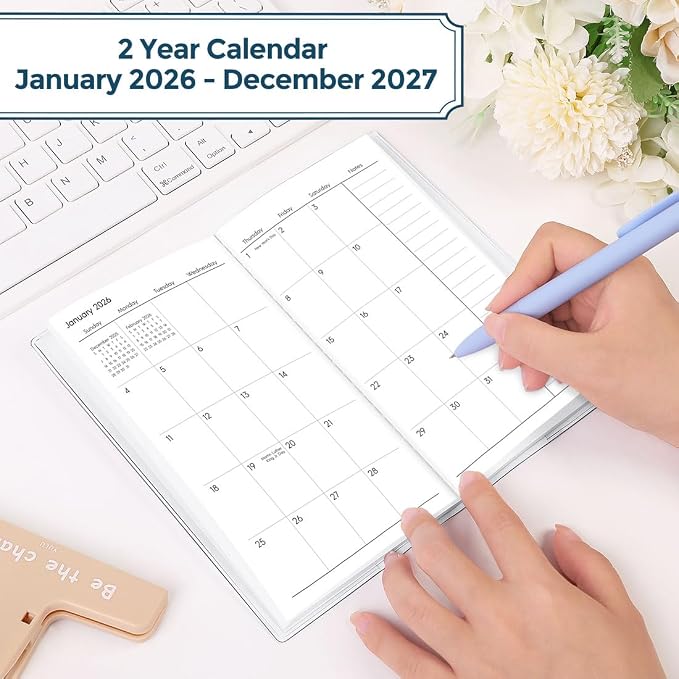 SKYDUE Pocket Calendar 2026-2027, 24-Month Small Monthly Pocket Planner Jan 2026- Dec 2027 for Purse, 6.7" X 3.7", Perfect for On-the-Go Planning and Organization