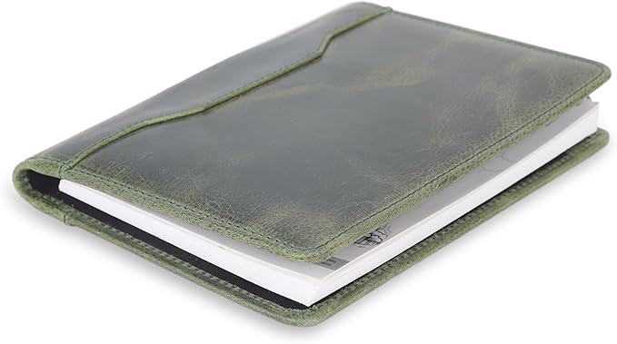 Leather Junior Padfolio for Men Women Business Portfolio Folder Compact 5 x 8 Legal Pad Organizer with Pen Loop Professional Resume Interview Document Holder Padfolio (Green)
