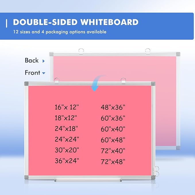 WALGLASS Magnetic Whiteboard 24"x18" Dry Erase White Board for Walls with Pen Tray, Aluminium Frame and Dry-Wipe Writing Surface for Drawing, Home, and Office (Pink)