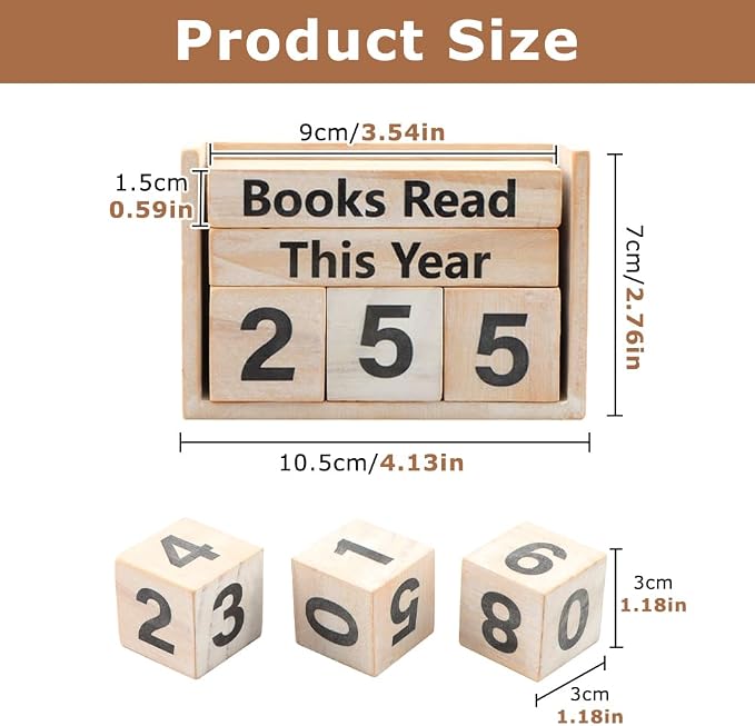 Books Read This Year Counter, Book Counter Sign Up to 999 Bookish Accessories, Books Read This Year Tracker for Reading Goal Display, Reading Challenge Gift for Readers(Color:Rustic)