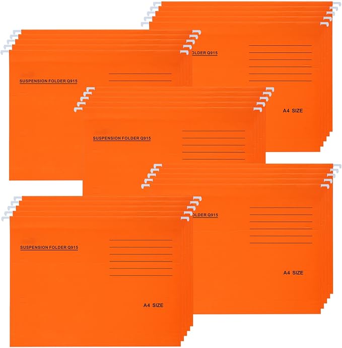 A4 Hanging File Folders, 25 Pcs Recycled Card File Folders for Filing Cabinet with Tabs and Card Inserts, Hanging Files Storage Folders for Office and School, Orange