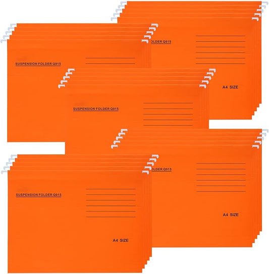 A4 Hanging File Folders, 25 Pcs Recycled Card File Folders for Filing Cabinet with Tabs and Card Inserts, Hanging Files Storage Folders for Office and School, Orange