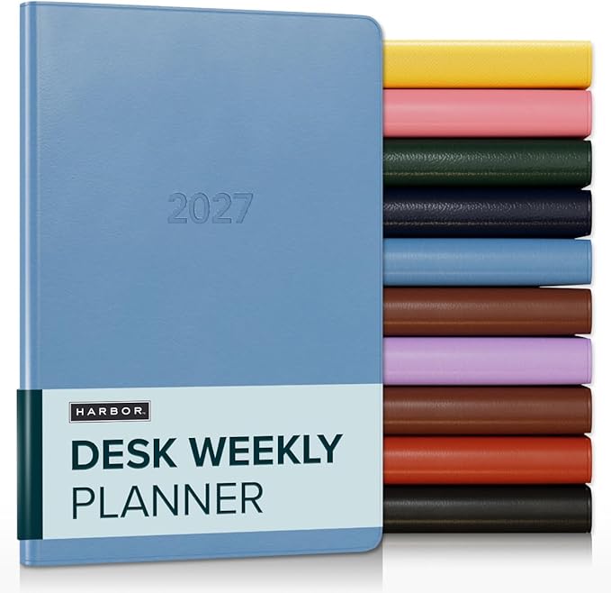 Harbor Desk Weekly Monthly Planner 2027 - Calendar Planner and Notebook, Durable Faux Leather, 192 Pages, Softcover & Book Bound - Cambridge Reef Blue - 8x5.5"