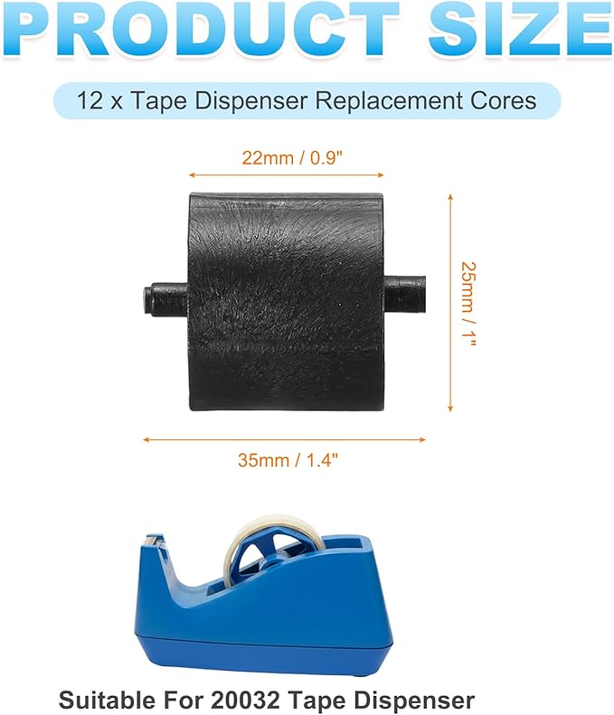 PATIKIL 12Pcs Tape Dispenser Core, Replacement Core for 20032/20072 Tape Dispenser Plastic Insert Parts for Home Office Warehouse Wrapping Packaging Mailing Shipping, Black
