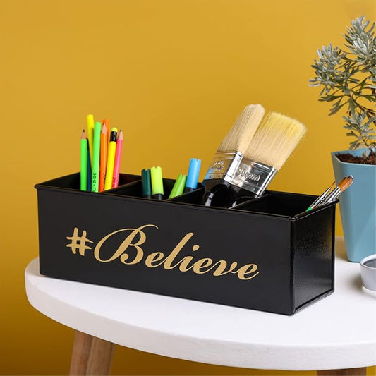 DUDKI Home Present Desk Organiser 4 compartments Decorative Pen Pencil holder, Vanity Kit, Travel Box, Makeup Box, Cosmetic Box, Storage Box, knife Holder, Spoon Holder - Gift Office Desk Decor