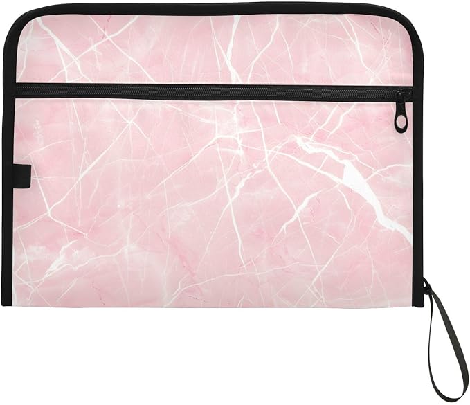 ALAZA Pink Marble Expanding File Folder, 13 Pockets Expandable Document Organizer Folder with Zipper Closure for Home Office A4 Letter Size Paper Document