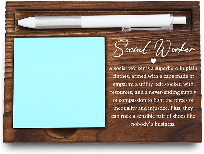 Wooden Sticky Note Holder for Social Workers, Appreciation Gift with Motivational Quote, Office Desk Organizer, 16.5 x 12 x 1.5 cm,LQQ16