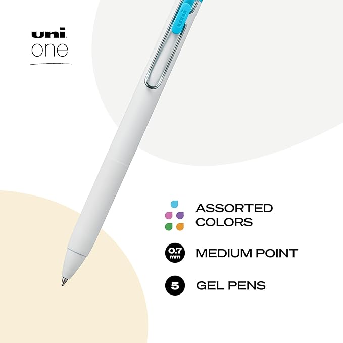 uniball one Retractable Gel Pens, Medium Point (0.7mm), Assorted Ink, 5 Pack