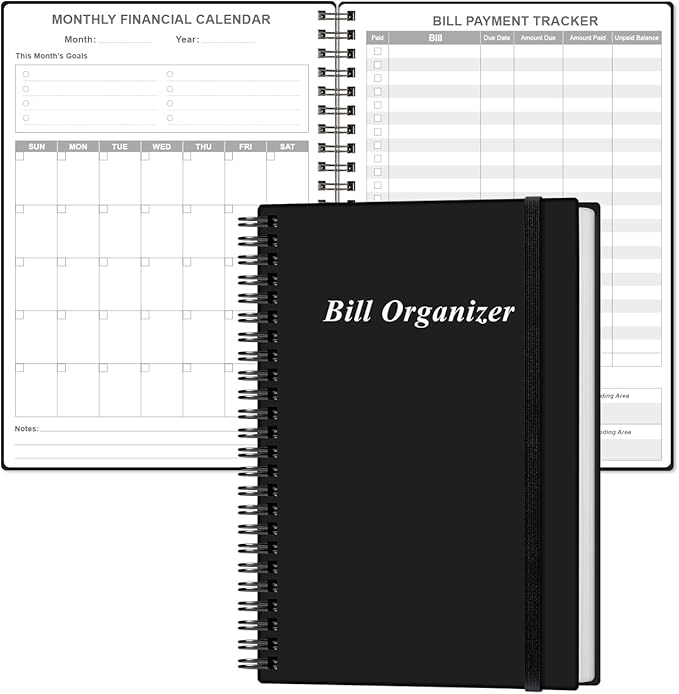 Bill Organizer - Monthly Bill Payment for Personal Budgeting Financial, Payments Checklist Organizer, 5.8" x 8.5", Black