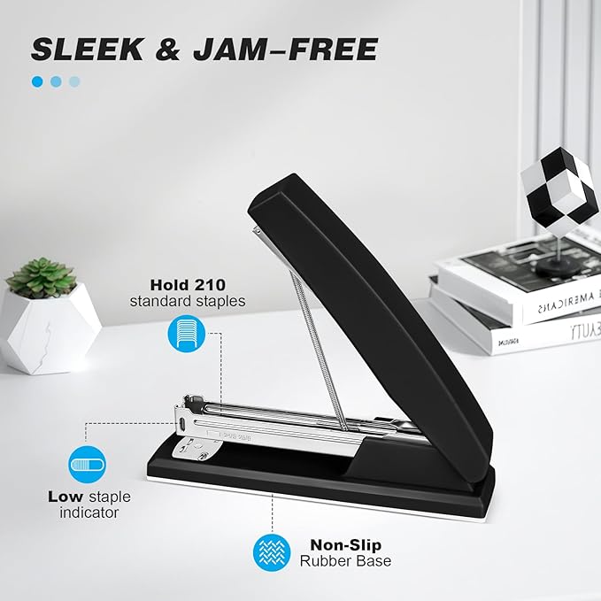 Stapler with 5000 Staples - Office Stapler, 25 Sheet Capacity, Staplers for Desk, Non-Slip, Black