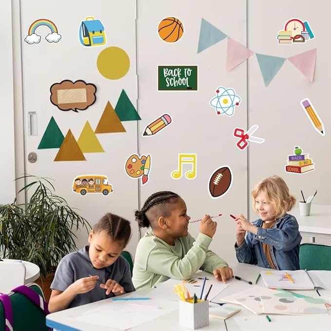 56 Pieces Back to School Cutouts Bulletin Board Decoration, First Day of School Cutouts Colorful Apple School Bus Cardboard Craft Rainbow Cut-Outs for School Classroom Kindergarten Party Supplies